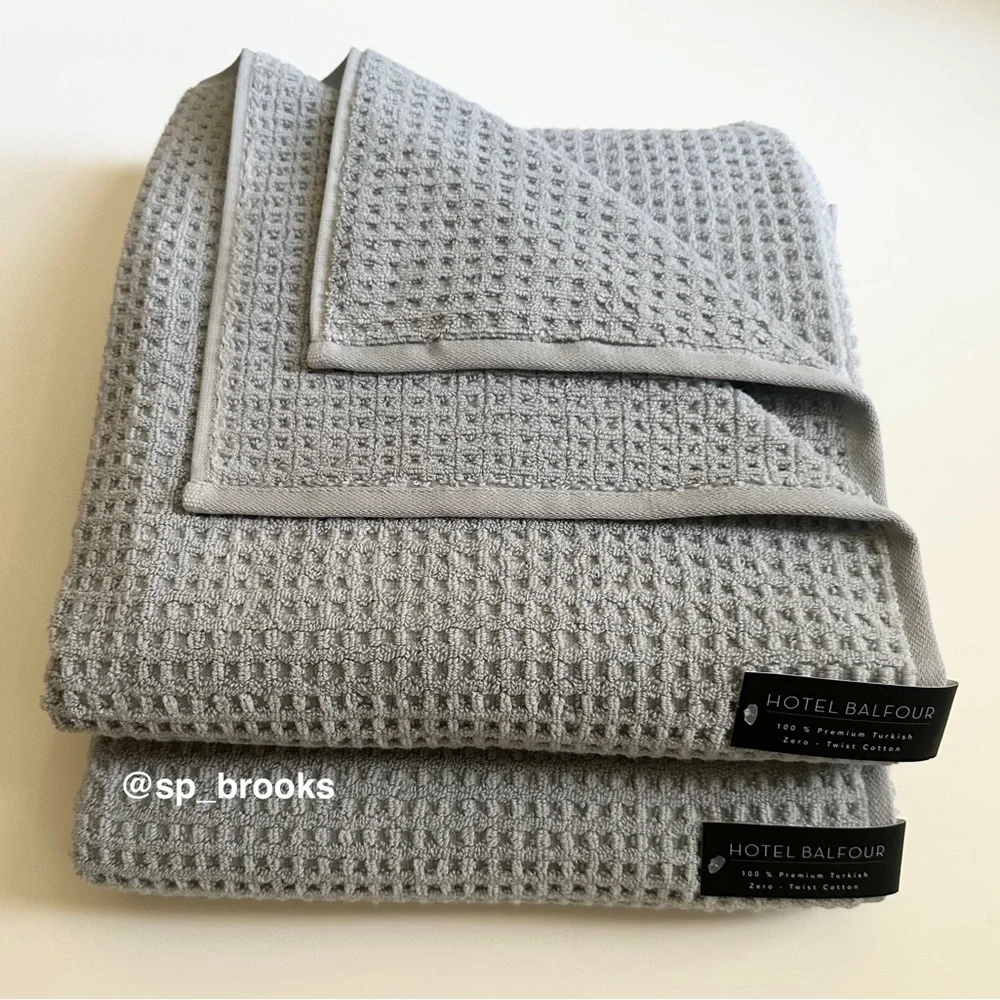 🎁8PC Hotel Balfour Bath Towel Set -Zero Twist Cotton -Waffle Light Blue Chambray